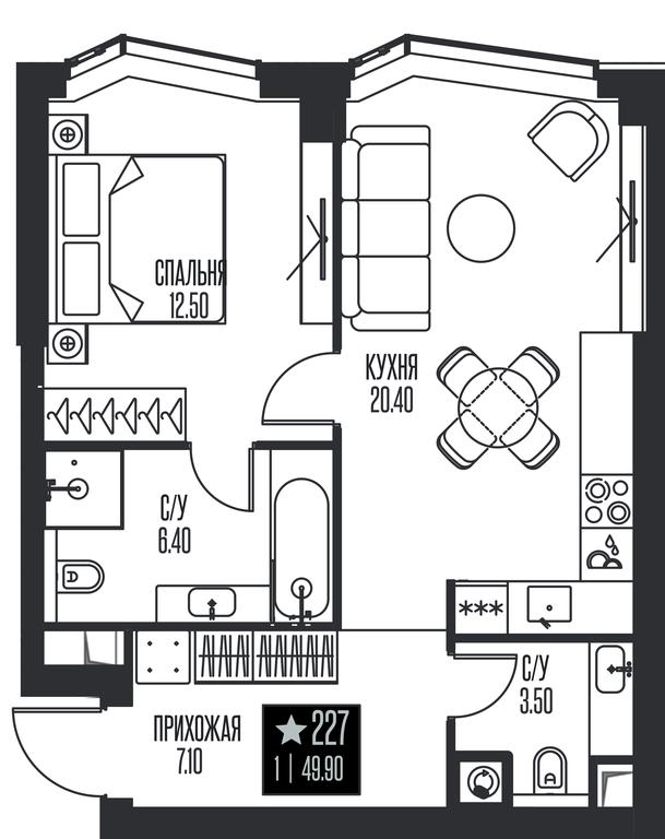 1-BD Apartment Sale, 49.9 sq. m. at Ice Towers, State Nature Reserve of Regional Significance Forest on the Samorodinka River, Moscow, Russia #1