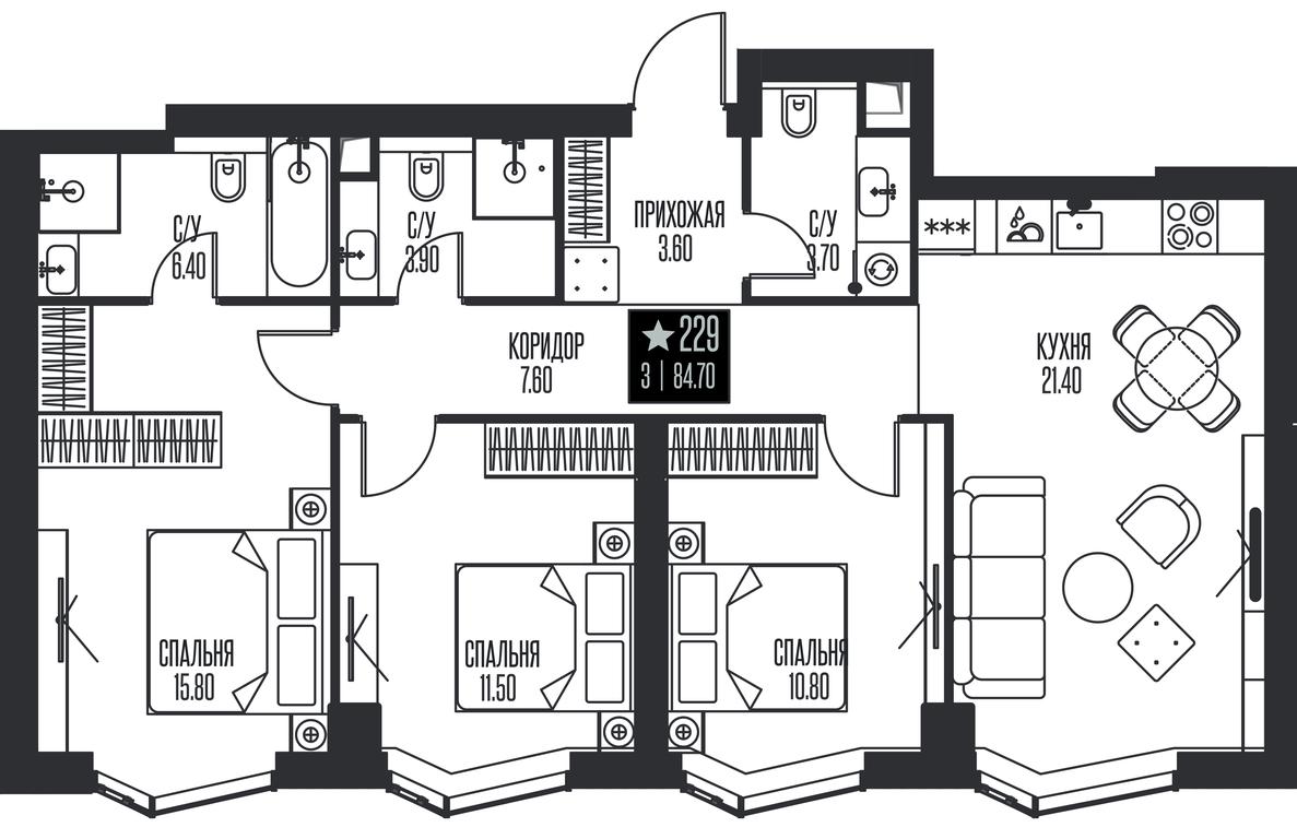 3-BD Apartment Sale, 84.7 sq. m. at Ice Towers, State Nature Reserve of Regional Significance Forest on the Samorodinka River, Moscow, Russia #1