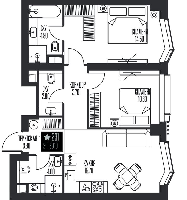 2-BD Apartment Sale, 59.1 sq. m. at Ice Towers, State Nature Reserve of Regional Significance Forest on the Samorodinka River, Moscow, Russia #1 2-BD Apartment Sale, 59.1 sq. m. at Ice Towers, State Nature Reserve of Regional Significance Forest on the Samorodinka River, Moscow, Russia #1