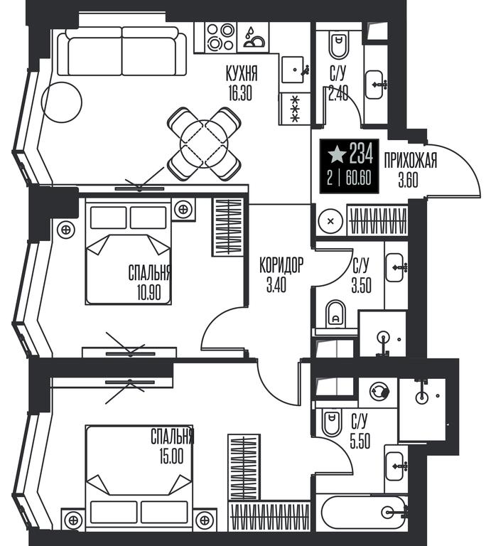 2-BD Apartment Sale, 60.6 sq. m. at Ice Towers, State Nature Reserve of Regional Significance Forest on the Samorodinka River, Moscow, Russia #1 2-BD Apartment Sale, 60.6 sq. m. at Ice Towers, State Nature Reserve of Regional Significance Forest on the Samorodinka River, Moscow, Russia #1