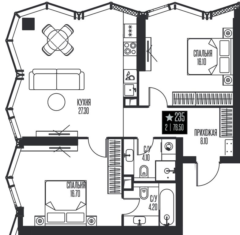 2-BD Apartment Sale, 76.5 sq. m. at Ice Towers, State Nature Reserve of Regional Significance Forest on the Samorodinka River, Moscow, Russia #1