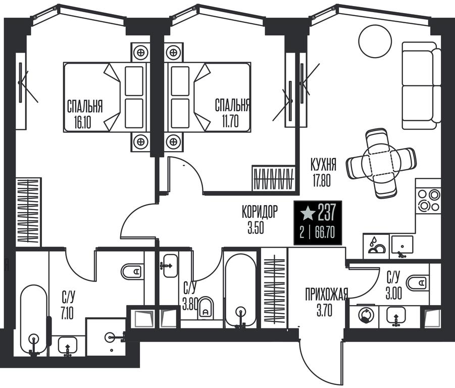 2-BD Apartment Sale, 66.7 sq. m. at Ice Towers, State Nature Reserve of Regional Significance Forest on the Samorodinka River, Moscow, Russia #1