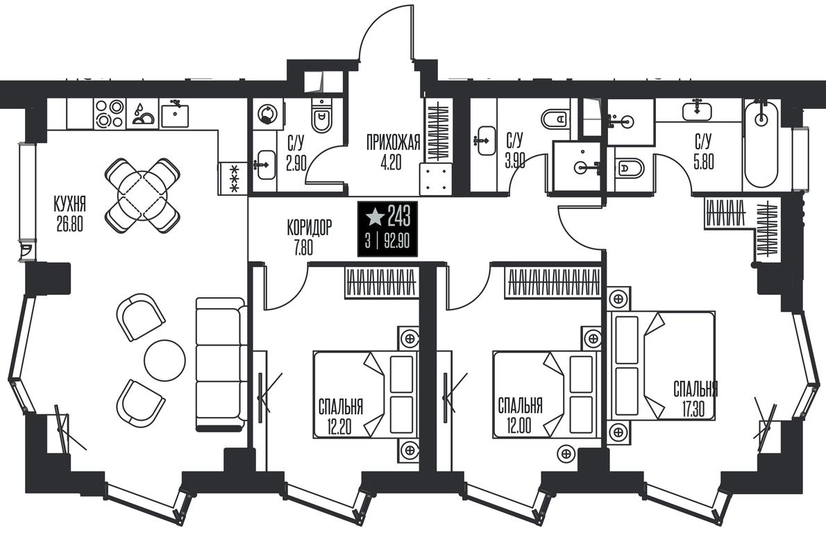 3-BD Apartment Sale, 92.9 sq. m. at Ice Towers, State Nature Reserve of Regional Significance Forest on the Samorodinka River, Moscow, Russia #1