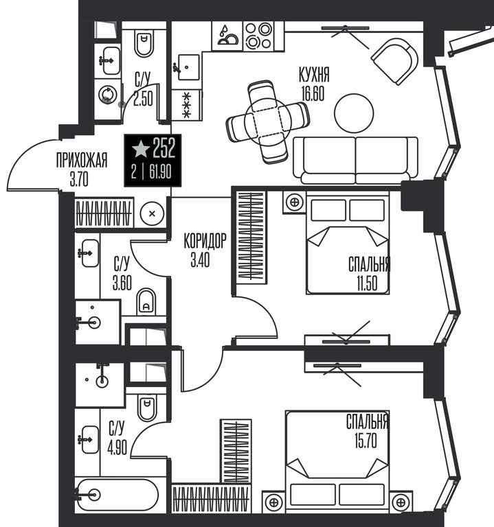 2-BD Apartment Sale, 61.9 sq. m. at Ice Towers, State Nature Reserve of Regional Significance Forest on the Samorodinka River, Moscow, Russia #1