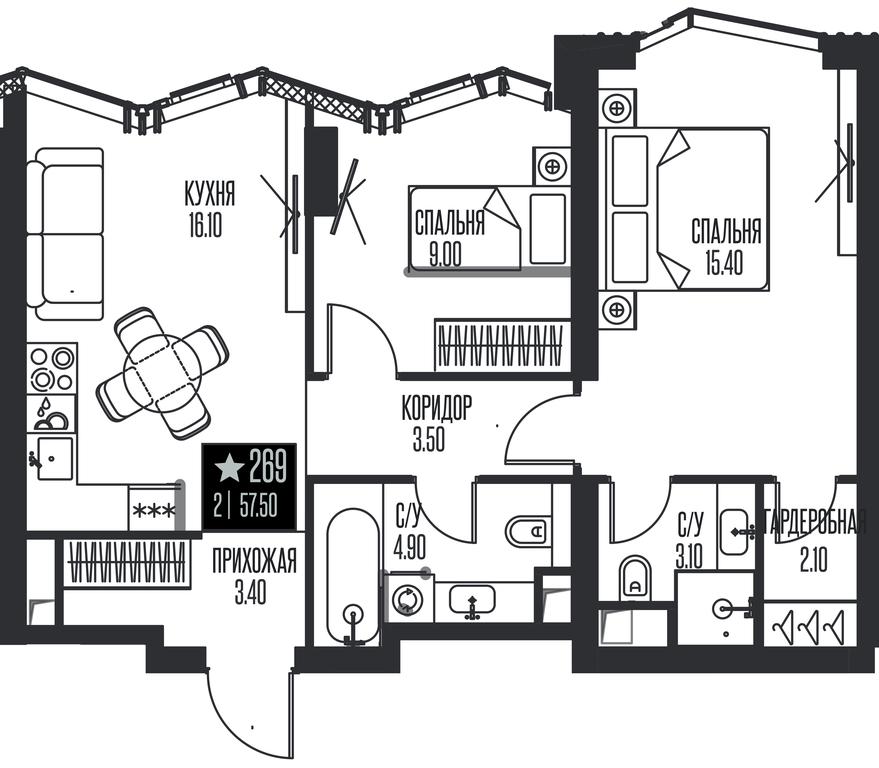 2-BD Apartment Sale, 57.5平方米 at Ice Towers, State Nature Reserve of Regional Significance Forest on the Samorodinka River, Moscow, Russia #1 2-BD Apartment Sale, 57.5平方米 at Ice Towers, State Nature Reserve of Regional Significance Forest on the Samorodinka River, Moscow, Russia #1