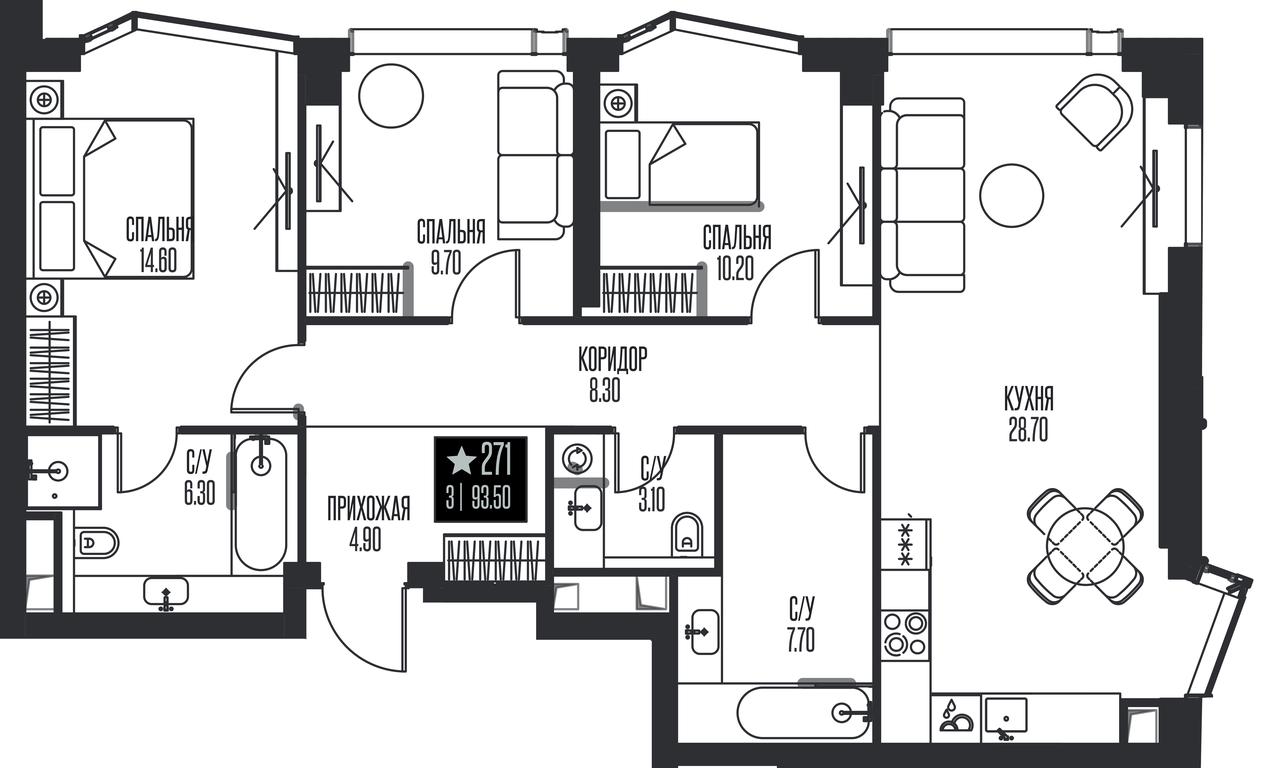 3-BD Apartment Sale, 93.5 sq. m. at Ice Towers, State Nature Reserve of Regional Significance Forest on the Samorodinka River, Moscow, Russia #1