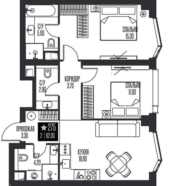 Продажа 2-комн. квартиры, 62 м² в ЖК «Ice Towers (Айс Товерс)», государственный природный заказник регионального значения Лес на реке Самородинке, Москва, Россия #1