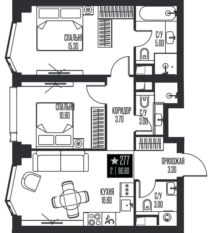 2-BD Apartment Sale, 60.8平方米 at Ice Towers, State Nature Reserve of Regional Significance Forest on the Samorodinka River, Moscow, Russia #1