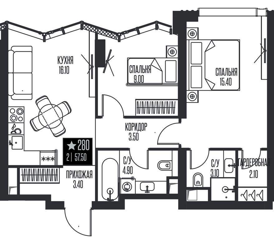 2-BD Apartment Sale, 57.5 sq. m. at Ice Towers, State Nature Reserve of Regional Significance Forest on the Samorodinka River, Moscow, Russia #1