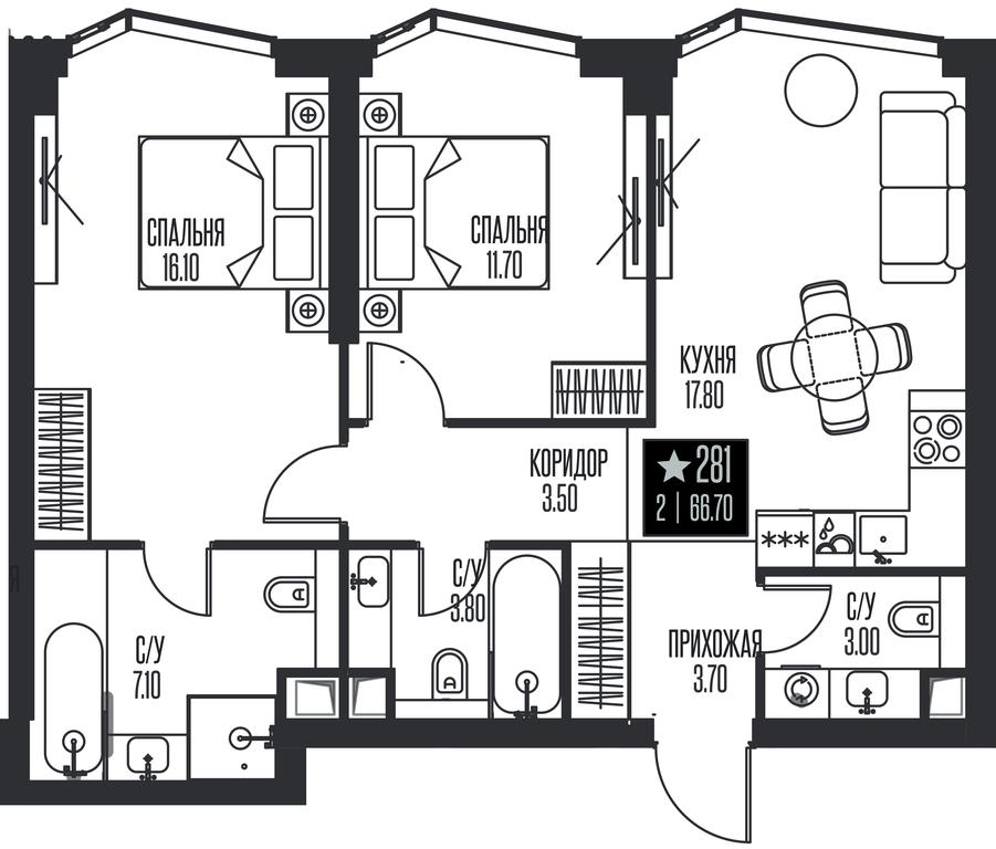 2-BD Apartment Sale, 66.7 sq. m. at Ice Towers, State Nature Reserve of Regional Significance Forest on the Samorodinka River, Moscow, Russia #1