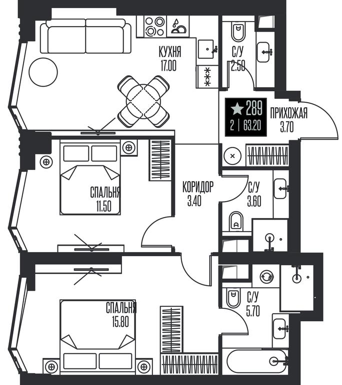 2-BD Apartment Sale, 63.2平方米 at Ice Towers, State Nature Reserve of Regional Significance Forest on the Samorodinka River, Moscow, Russia #1