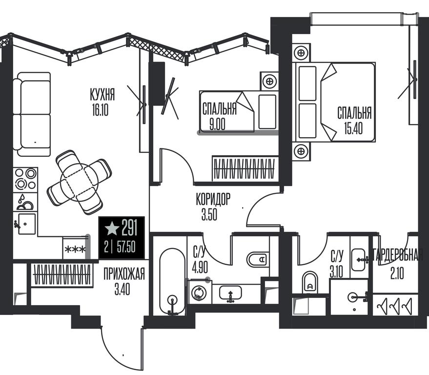 2-BD Apartment Sale, 57.5 sq. m. at Ice Towers, State Nature Reserve of Regional Significance Forest on the Samorodinka River, Moscow, Russia #1