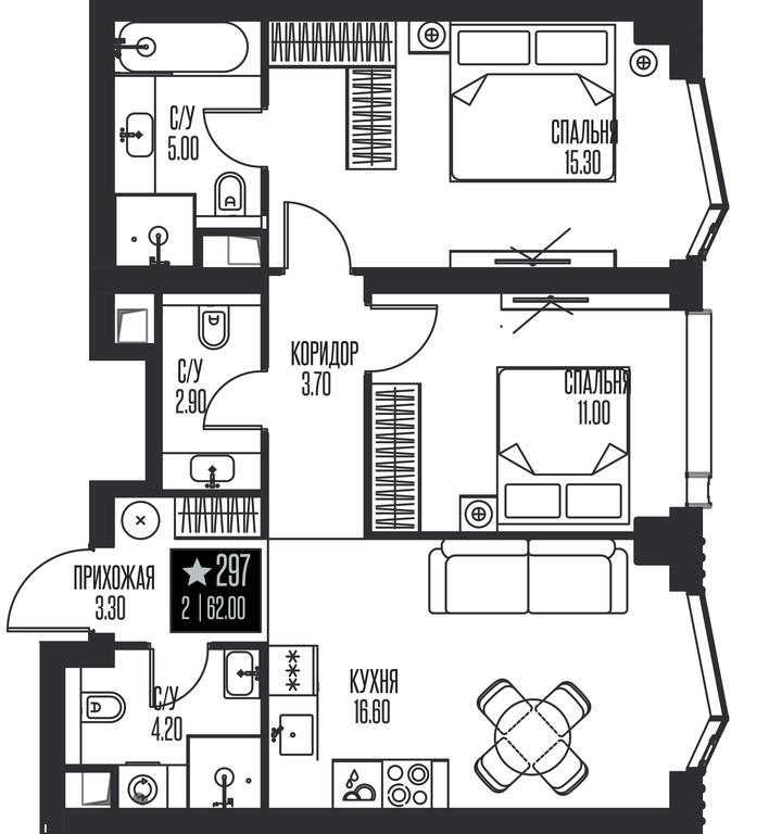 2-BD Apartment Sale, 62平方米 at Ice Towers, State Nature Reserve of Regional Significance Forest on the Samorodinka River, Moscow, Russia #1