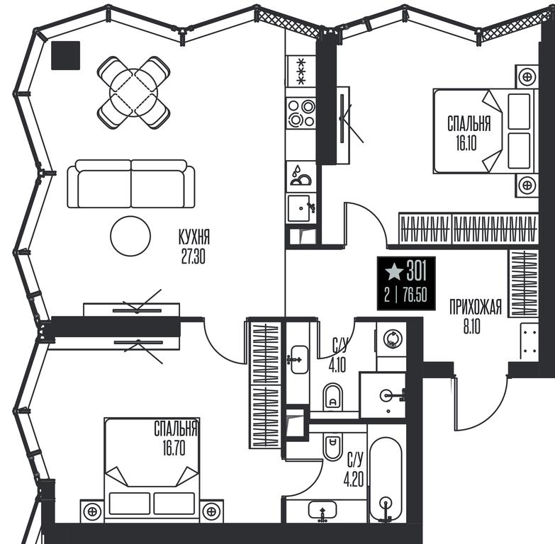2-BD Apartment Sale, 76.5 sq. m. at Ice Towers, State Nature Reserve of Regional Significance Forest on the Samorodinka River, Moscow, Russia #1