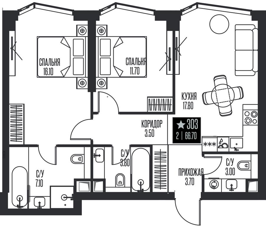 2-BD Apartment Sale, 66.7 sq. m. at Ice Towers, State Nature Reserve of Regional Significance Forest on the Samorodinka River, Moscow, Russia #1