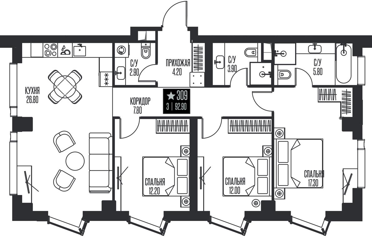 3-BD Apartment Sale, 92.9平方米 at Ice Towers, State Nature Reserve of Regional Significance Forest on the Samorodinka River, Moscow, Russia #1