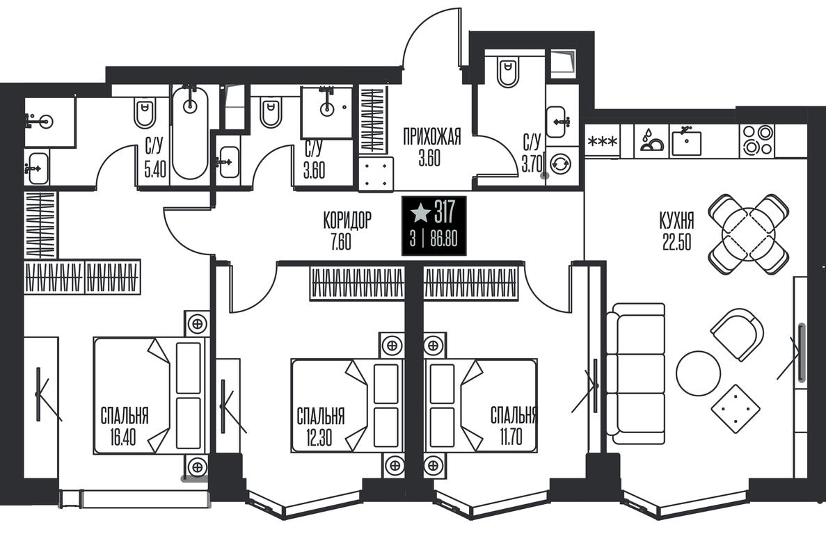3-BD Apartment Sale, 86.8 sq. m. at Ice Towers, State Nature Reserve of Regional Significance Forest on the Samorodinka River, Moscow, Russia #1