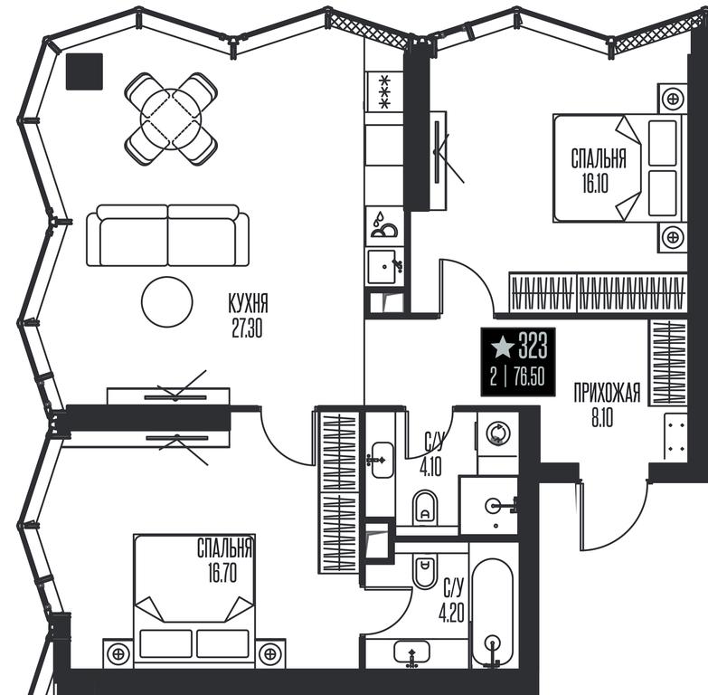 2-BD Apartment Sale, 76.5平方米 at Ice Towers, State Nature Reserve of Regional Significance Forest on the Samorodinka River, Moscow, Russia #1