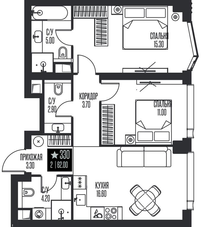 2-BD Apartment Sale, 62 sq. m. at Ice Towers, State Nature Reserve of Regional Significance Forest on the Samorodinka River, Moscow, Russia #1