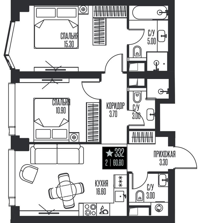 2-BD Apartment Sale, 60.8 sq. m. at Ice Towers, State Nature Reserve of Regional Significance Forest on the Samorodinka River, Moscow, Russia #1