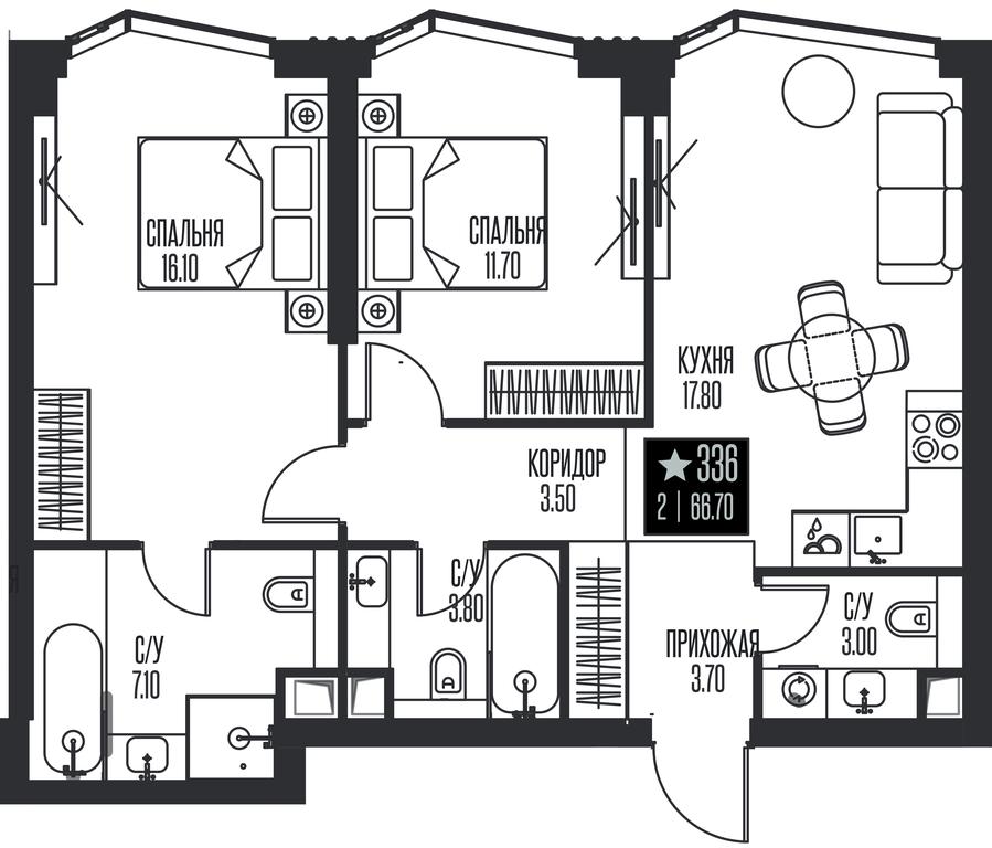 2-BD Apartment Sale, 66.7 sq. m. at Ice Towers, State Nature Reserve of Regional Significance Forest on the Samorodinka River, Moscow, Russia #1