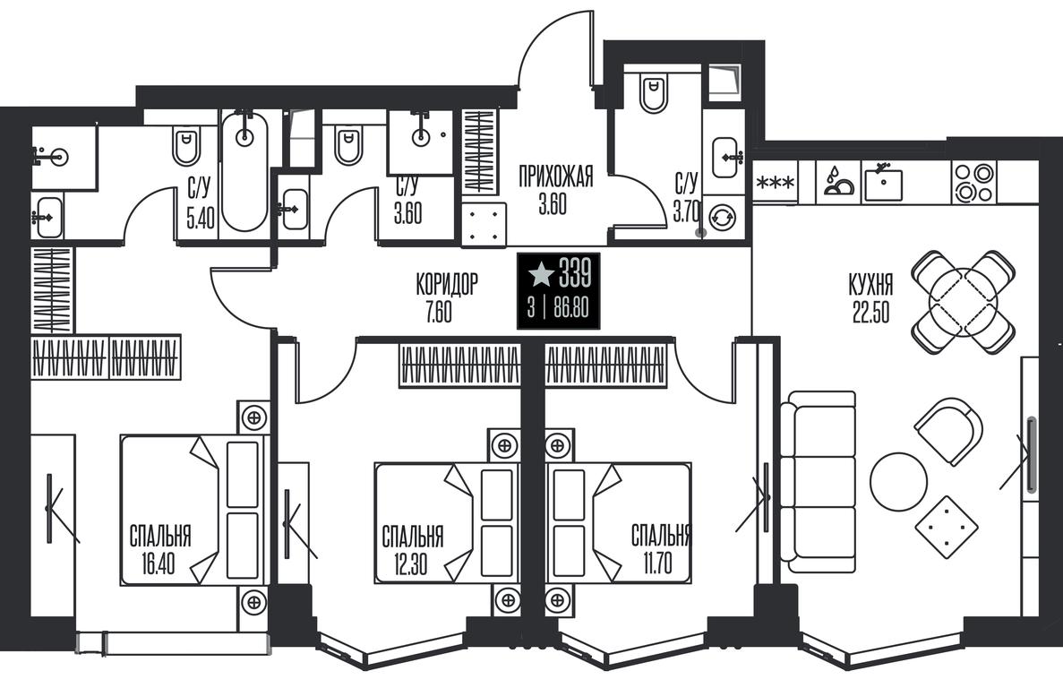 3-BD Apartment Sale, 86.8平方米 at Ice Towers, State Nature Reserve of Regional Significance Forest on the Samorodinka River, Moscow, Russia #1
