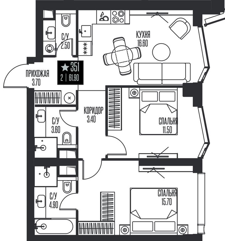 Продажа 2-комн. квартиры, 61,9 м² в ЖК «Ice Towers (Айс Товерс)», государственный природный заказник регионального значения Лес на реке Самородинке, Москва, Россия #1