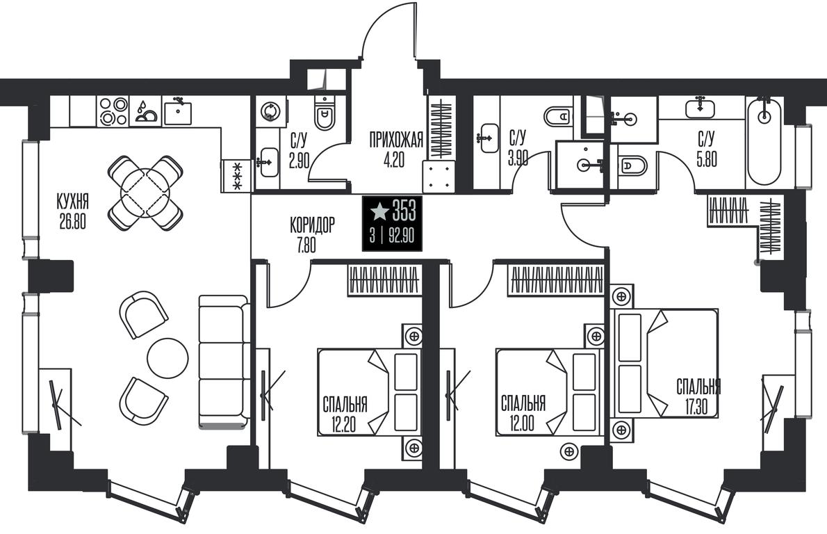 3-BD Apartment Sale, 92.9平方米 at Ice Towers, State Nature Reserve of Regional Significance Forest on the Samorodinka River, Moscow, Russia #1