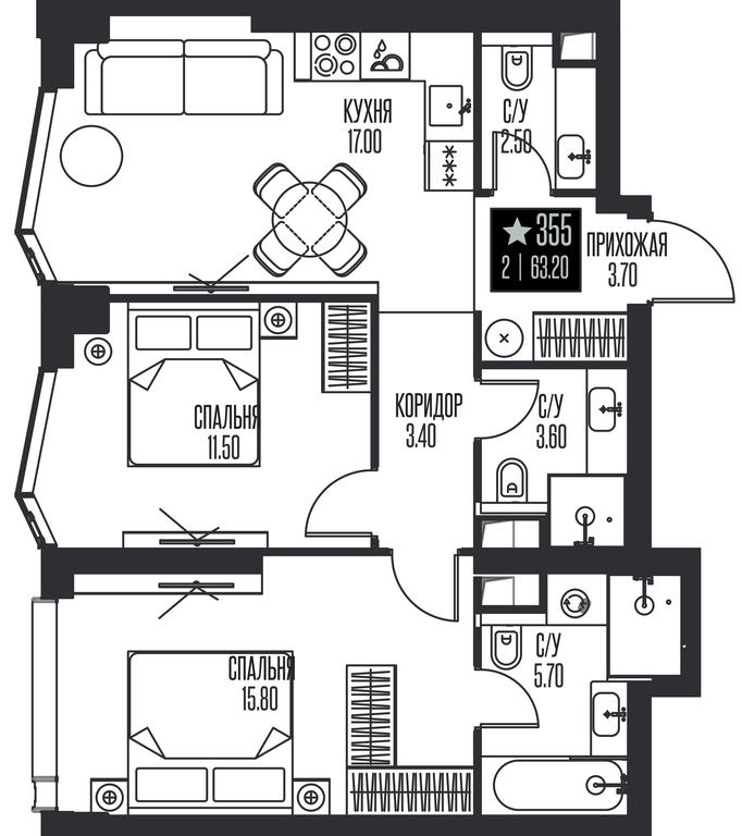 2-BD Apartment Sale, 63.2 sq. m. at Ice Towers, State Nature Reserve of Regional Significance Forest on the Samorodinka River, Moscow, Russia #1