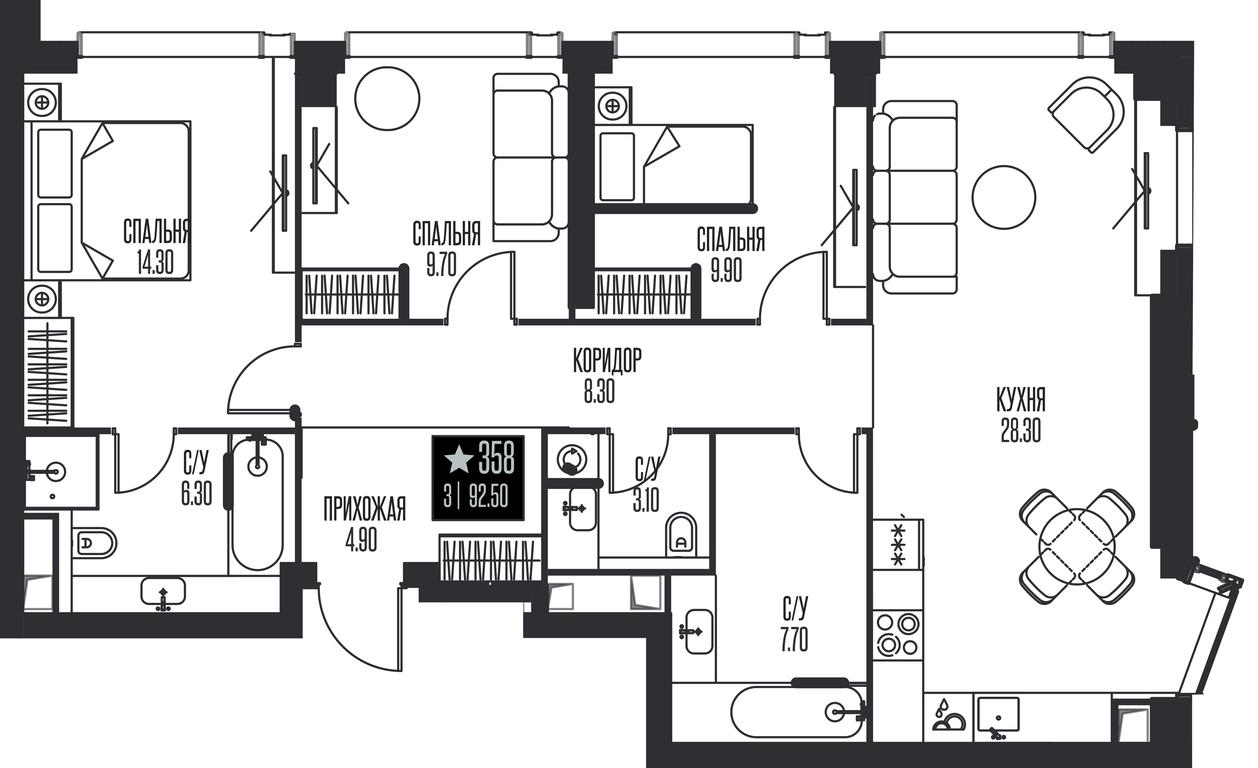3-BD Apartment Sale, 92.5平方米 at Ice Towers, State Nature Reserve of Regional Significance Forest on the Samorodinka River, Moscow, Russia #1