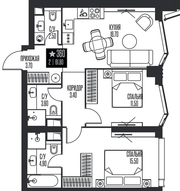 2-BD Apartment Sale, 61.8平方米 at Ice Towers, State Nature Reserve of Regional Significance Forest on the Samorodinka River, Moscow, Russia #1