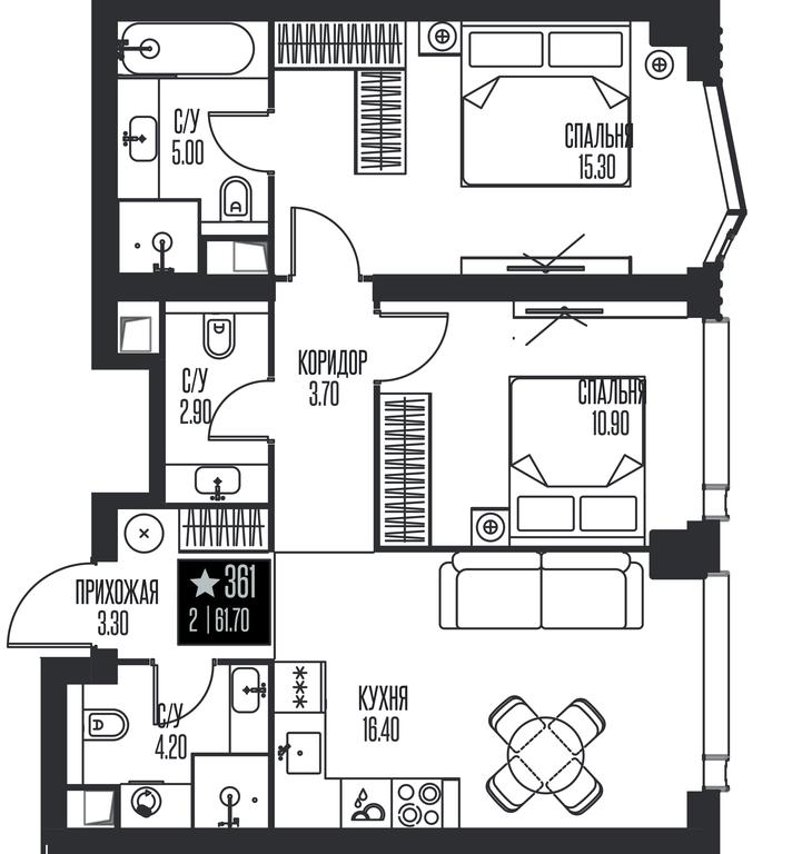 2-BD Apartment Sale, 61.7 sq. m. at Ice Towers, State Nature Reserve of Regional Significance Forest on the Samorodinka River, Moscow, Russia #1