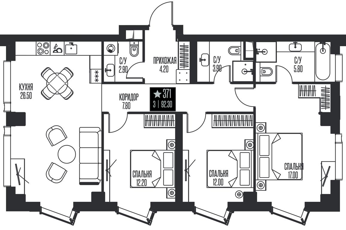 3-BD Apartment Sale, 92.3平方米 at Ice Towers, State Nature Reserve of Regional Significance Forest on the Samorodinka River, Moscow, Russia #1