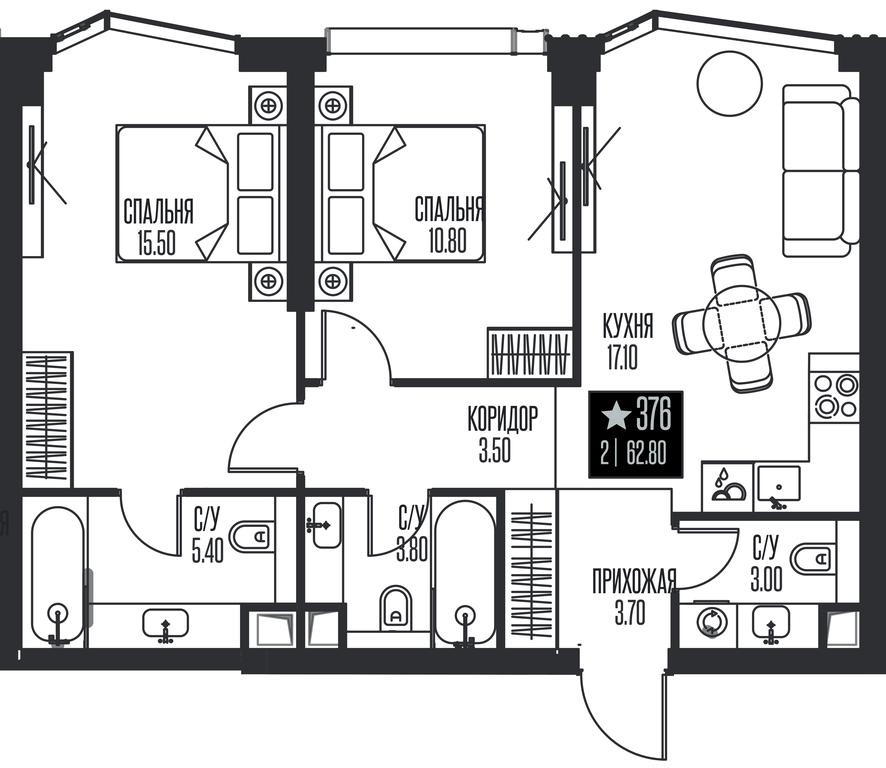 2-BD Apartment Sale, 62.8 sq. m. at Ice Towers, State Nature Reserve of Regional Significance Forest on the Samorodinka River, Moscow, Russia #1 2-BD Apartment Sale, 62.8 sq. m. at Ice Towers, State Nature Reserve of Regional Significance Forest on the Samorodinka River, Moscow, Russia #1