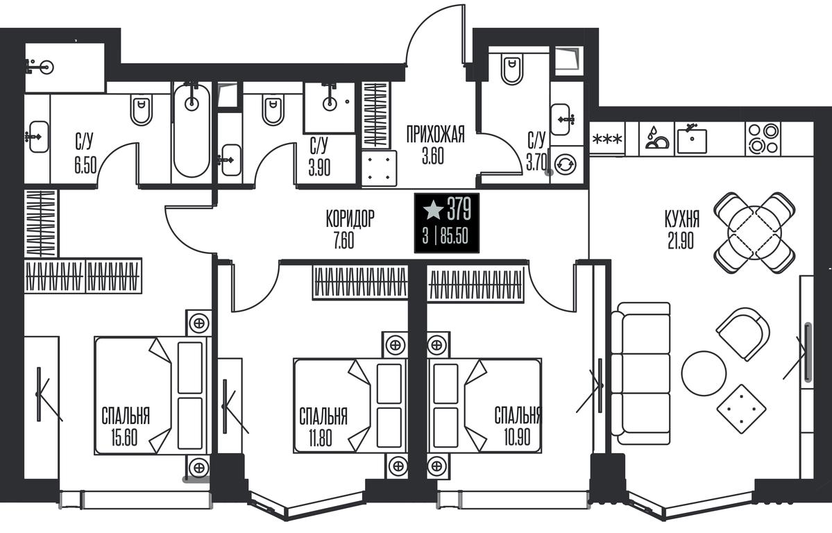3-BD Apartment Sale, 85.5 sq. m. at Ice Towers, State Nature Reserve of Regional Significance Forest on the Samorodinka River, Moscow, Russia #1