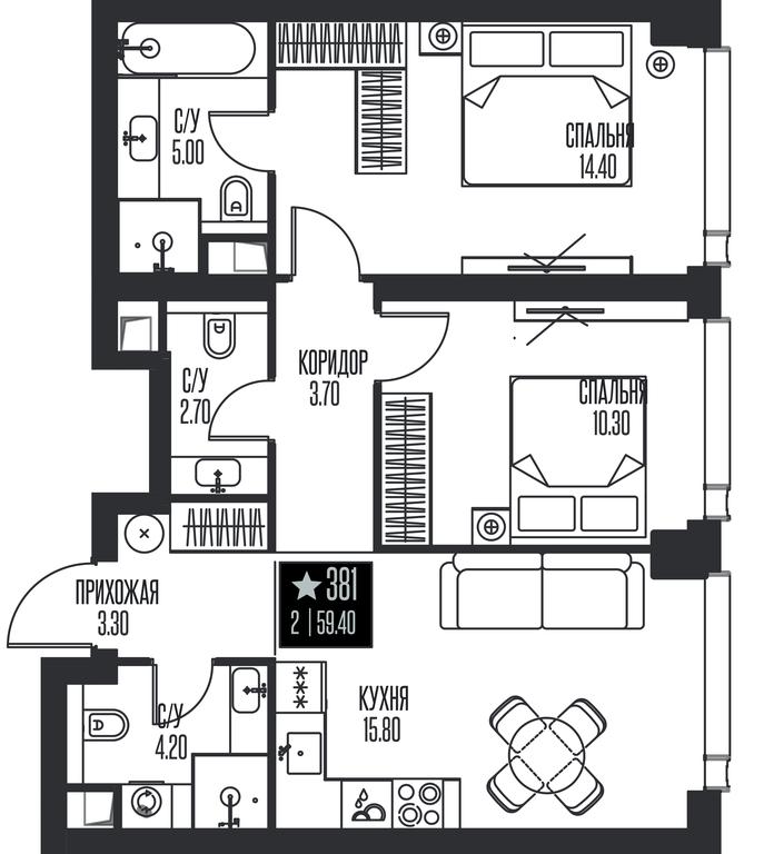 2-BD Apartment Sale, 59.4 sq. m. at Ice Towers, State Nature Reserve of Regional Significance Forest on the Samorodinka River, Moscow, Russia #1
