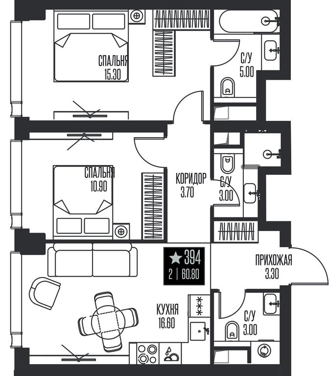 2-BD Apartment Sale, 60.8平方米 at Ice Towers, State Nature Reserve of Regional Significance Forest on the Samorodinka River, Moscow, Russia #1