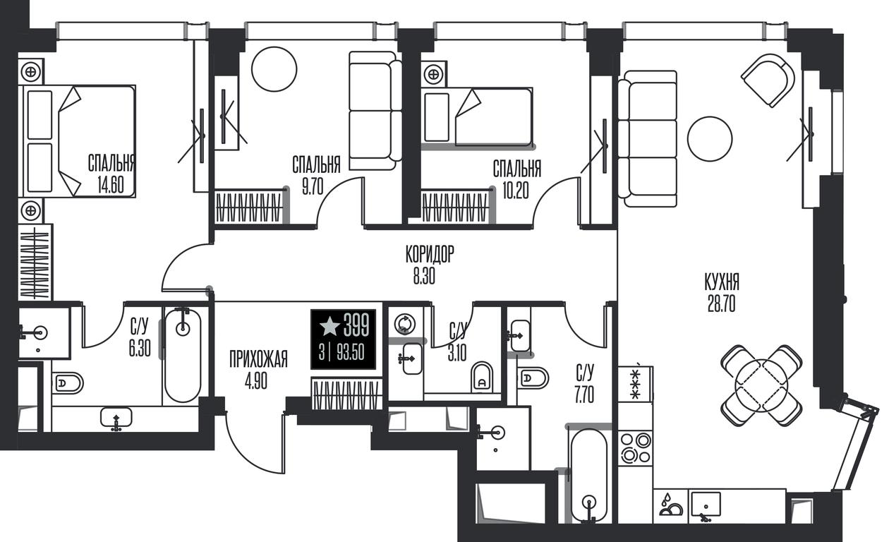 3-BD Apartment Sale, 93.5 sq. m. at Ice Towers, State Nature Reserve of Regional Significance Forest on the Samorodinka River, Moscow, Russia #1