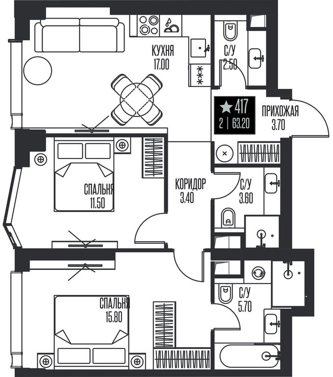 2-BD Apartment Sale, 63.2平方米 at Ice Towers, State Nature Reserve of Regional Significance Forest on the Samorodinka River, Moscow, Russia #1 2-BD Apartment Sale, 63.2平方米 at Ice Towers, State Nature Reserve of Regional Significance Forest on the Samorodinka River, Moscow, Russia #1