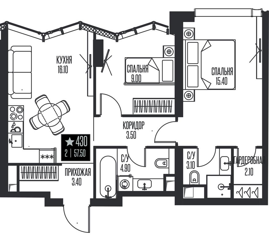 2-BD Apartment Sale, 57.5 sq. m. at Ice Towers, State Nature Reserve of Regional Significance Forest on the Samorodinka River, Moscow, Russia #1 2-BD Apartment Sale, 57.5 sq. m. at Ice Towers, State Nature Reserve of Regional Significance Forest on the Samorodinka River, Moscow, Russia #1