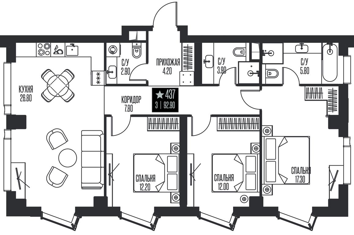 3-BD Apartment Sale, 92.9 sq. m. at Ice Towers, State Nature Reserve of Regional Significance Forest on the Samorodinka River, Moscow, Russia #1