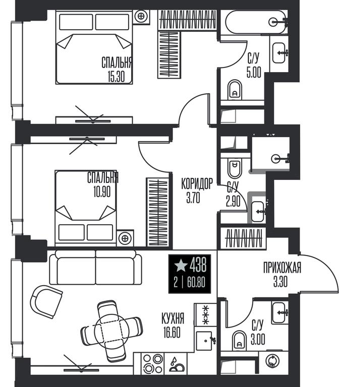 2-BD Apartment Sale, 60.8 sq. m. at Ice Towers, State Nature Reserve of Regional Significance Forest on the Samorodinka River, Moscow, Russia #1 2-BD Apartment Sale, 60.8 sq. m. at Ice Towers, State Nature Reserve of Regional Significance Forest on the Samorodinka River, Moscow, Russia #1
