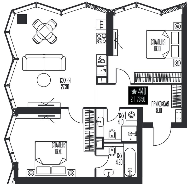 2-BD Apartment Sale, 76.5平方米 at Ice Towers, State Nature Reserve of Regional Significance Forest on the Samorodinka River, Moscow, Russia #1