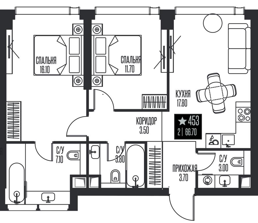 2-BD Apartment Sale, 66.7 sq. m. at Ice Towers, State Nature Reserve of Regional Significance Forest on the Samorodinka River, Moscow, Russia #1