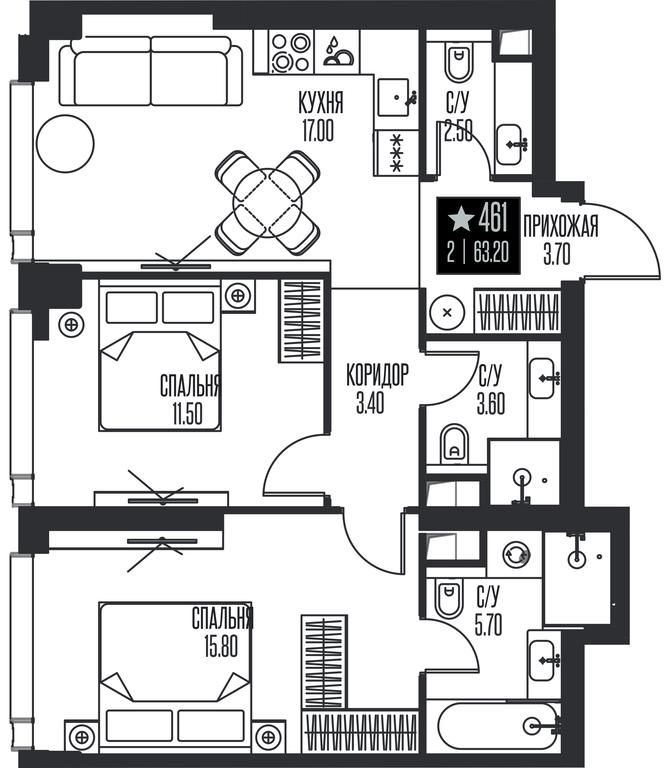 2-BD Apartment Sale, 63.2 sq. m. at Ice Towers, State Nature Reserve of Regional Significance Forest on the Samorodinka River, Moscow, Russia #1