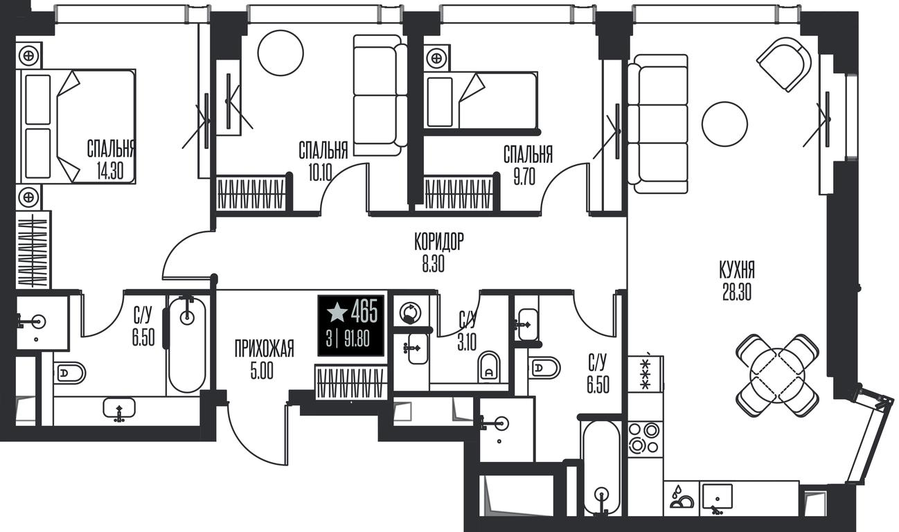 3-BD Apartment Sale, 91.8 sq. m. at Ice Towers, State Nature Reserve of Regional Significance Forest on the Samorodinka River, Moscow, Russia #1