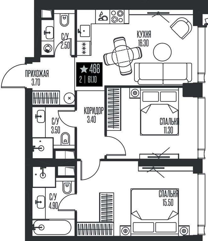 2-BD Apartment Sale, 61.1平方米 at Ice Towers, State Nature Reserve of Regional Significance Forest on the Samorodinka River, Moscow, Russia #1 2-BD Apartment Sale, 61.1平方米 at Ice Towers, State Nature Reserve of Regional Significance Forest on the Samorodinka River, Moscow, Russia #1