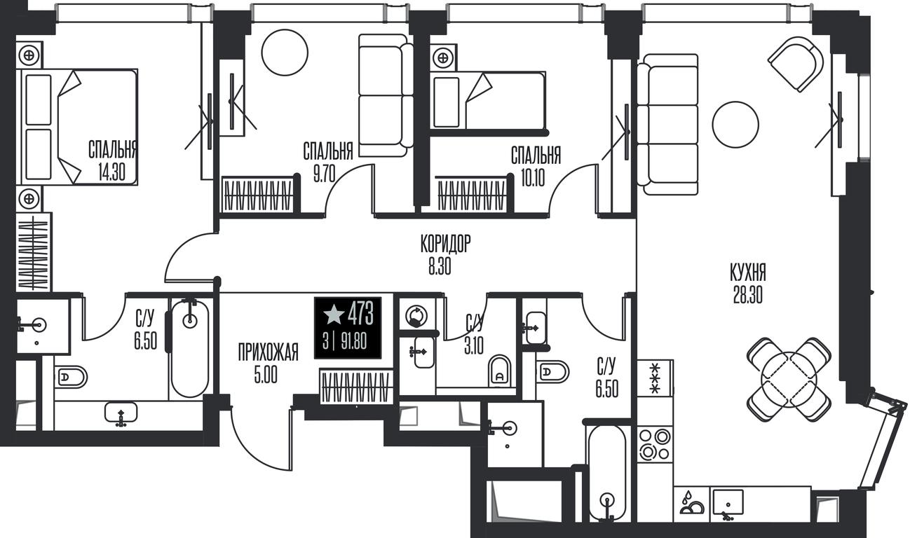 3-BD Apartment Sale, 91.8 sq. m. at Ice Towers, State Nature Reserve of Regional Significance Forest on the Samorodinka River, Moscow, Russia #1
