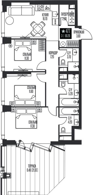 3-BD Apartment Sale, 90.2平方米 at Ice Towers, State Nature Reserve of Regional Significance Forest on the Samorodinka River, Moscow, Russia #1
