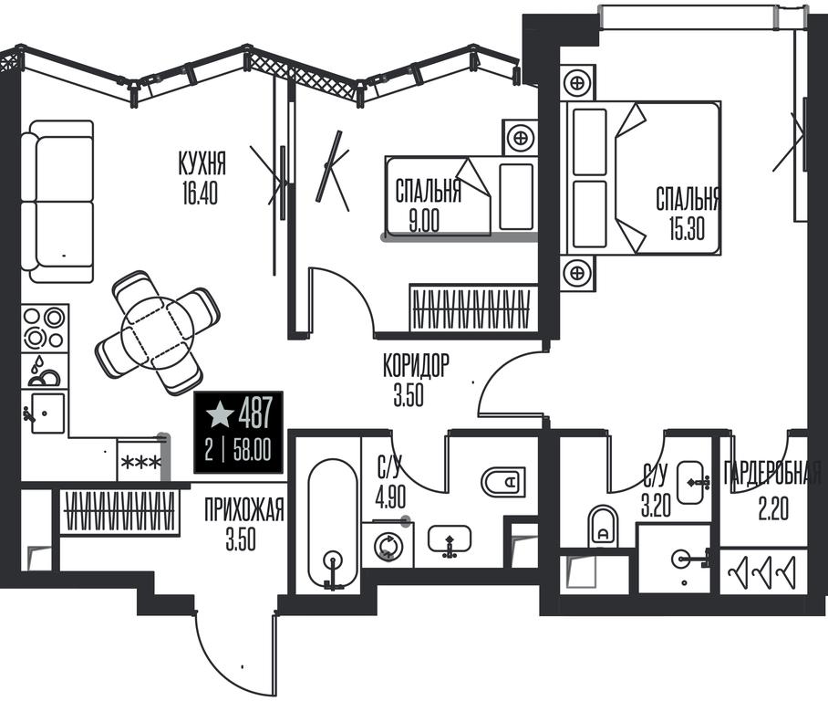 2-BD Apartment Sale, 58 sq. m. at Ice Towers, State Nature Reserve of Regional Significance Forest on the Samorodinka River, Moscow, Russia #1